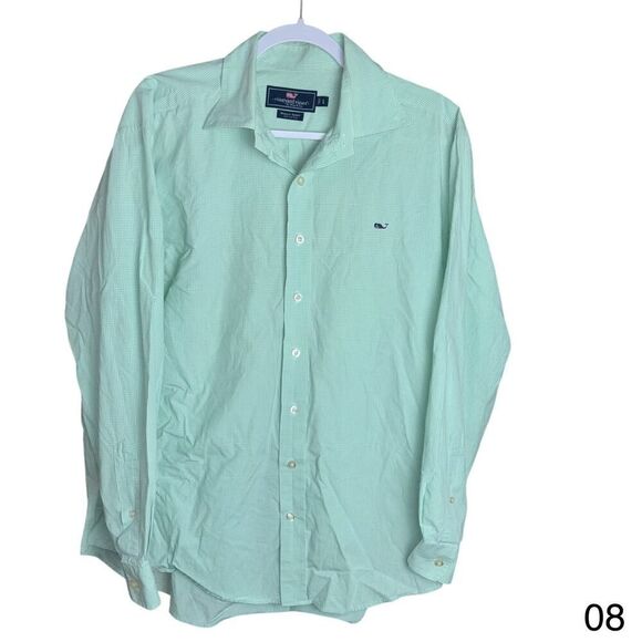 vineyard vines whale shirt mens large plaid green white long sleeve button shirt - Picture 1 of 11
